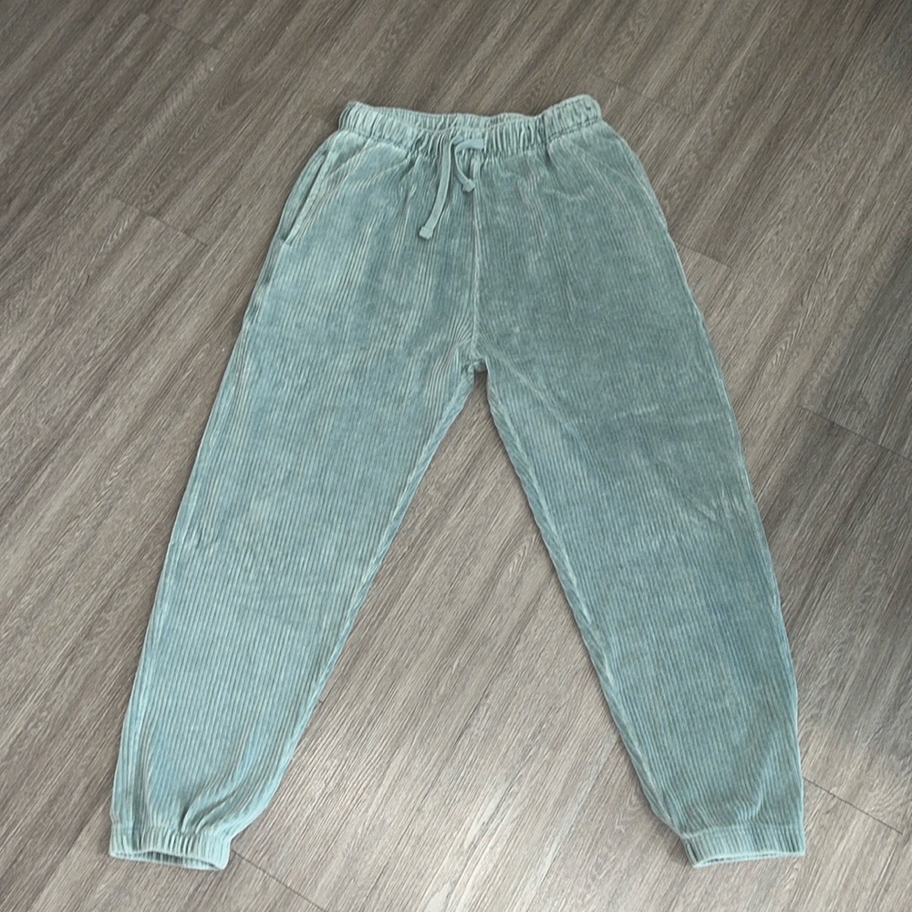 Corduroy joggers. Not Jean material, not quite sweat pants material.